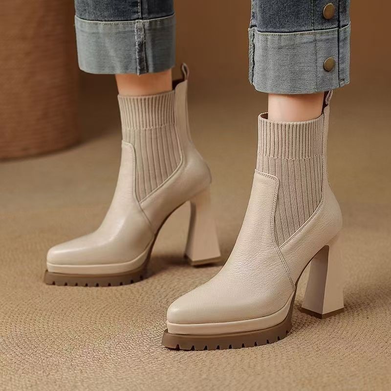 Sock Boot Women - Francuskie, retro, z ostrym noskiem, na