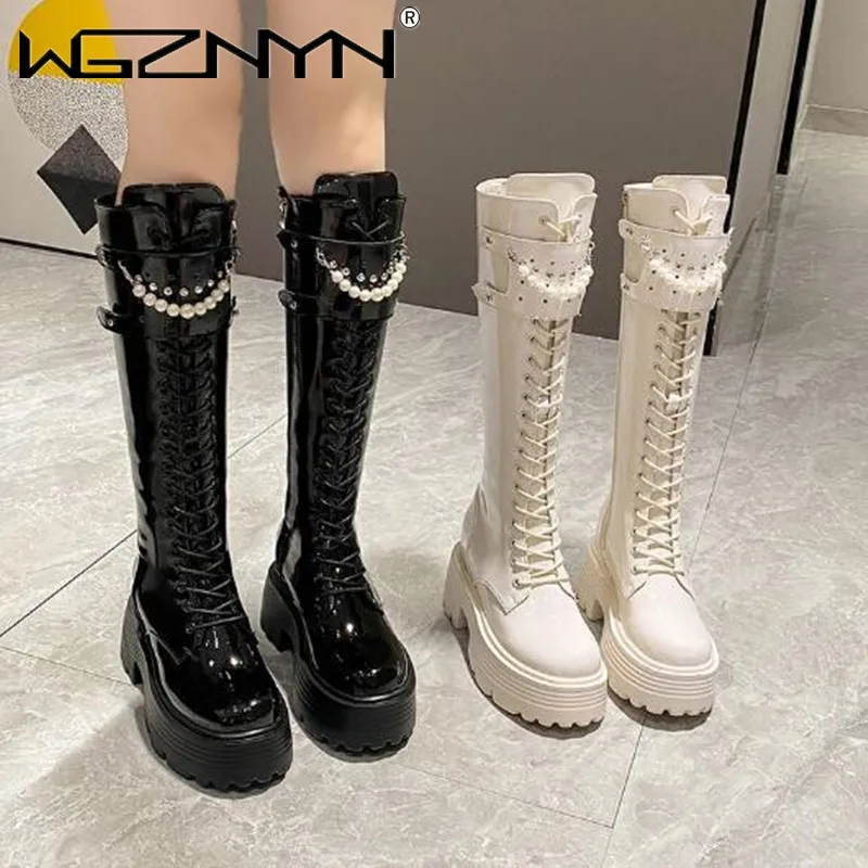 Zimowe skórzane ciepłe pluszow – Knee High Boots Women recenzja i cena