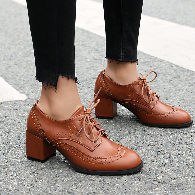 Plus rozmiar 36-48 brązowy cza – Oxford Lace Up Women recenzja i cena