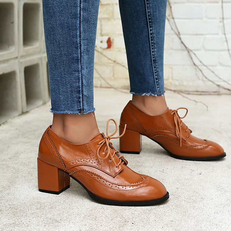 Plus rozmiar 36-48 brązowy cza – Oxford Lace Up Women recenzja i cena